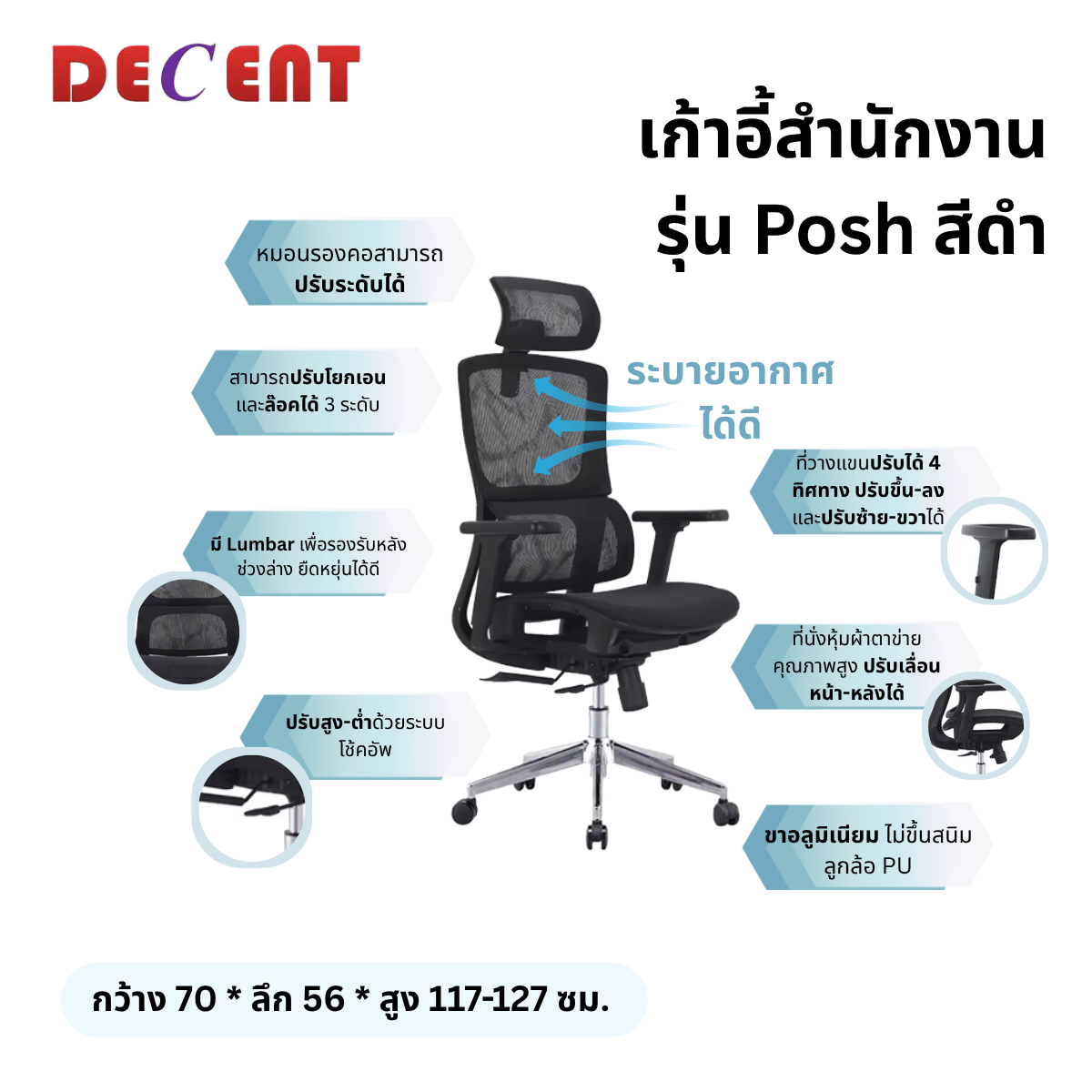 เก้าอี้สำนักงาน DECENT รุ่น พอร์ช สีดำ_2